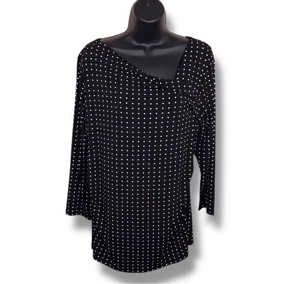White House Black Market Tops - White House Black Market Black Polka Dot Long Sleeve Blouse